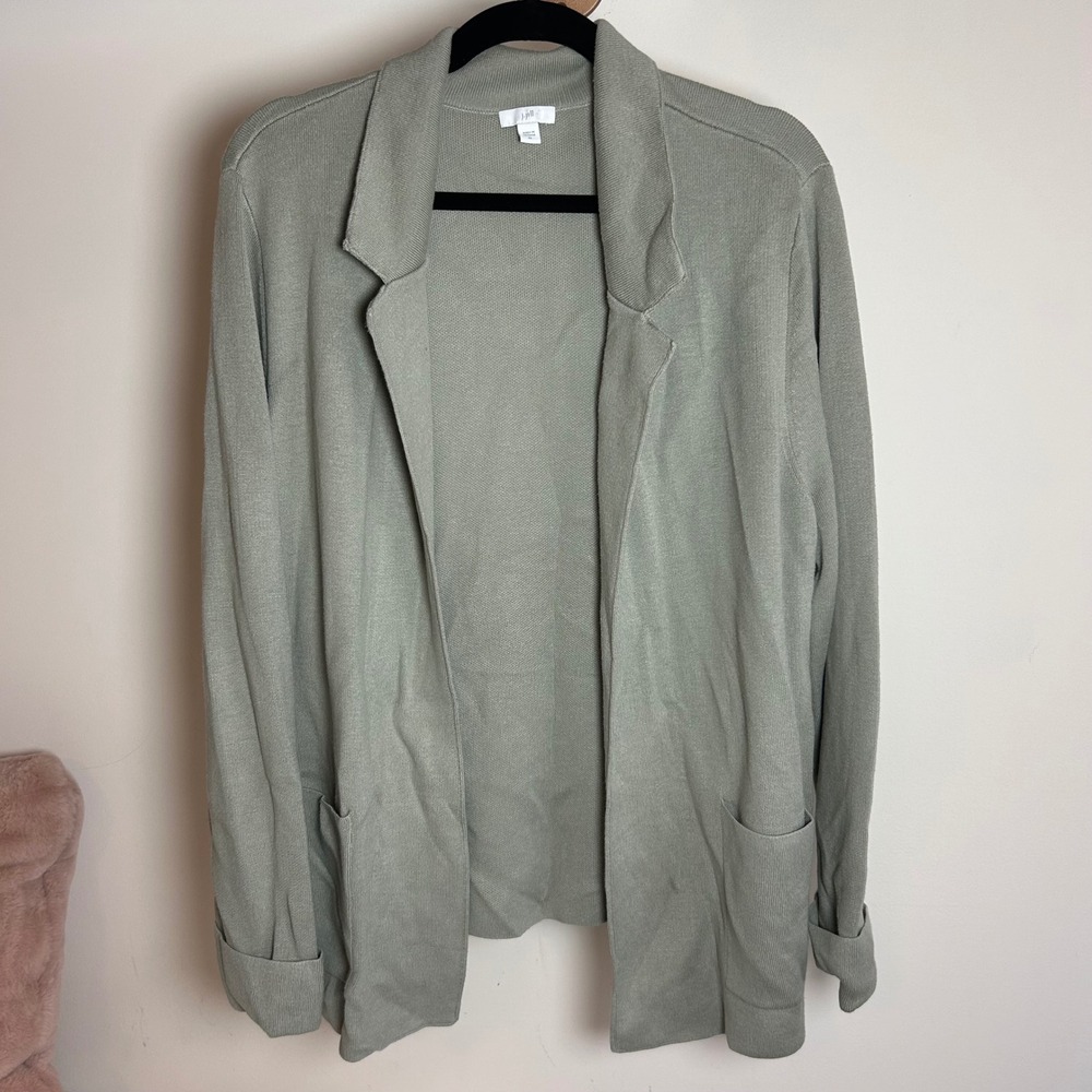 J. Jill Sage Green Open Front Knit Blazer Cardigan Sweater Pockets Womens 2X